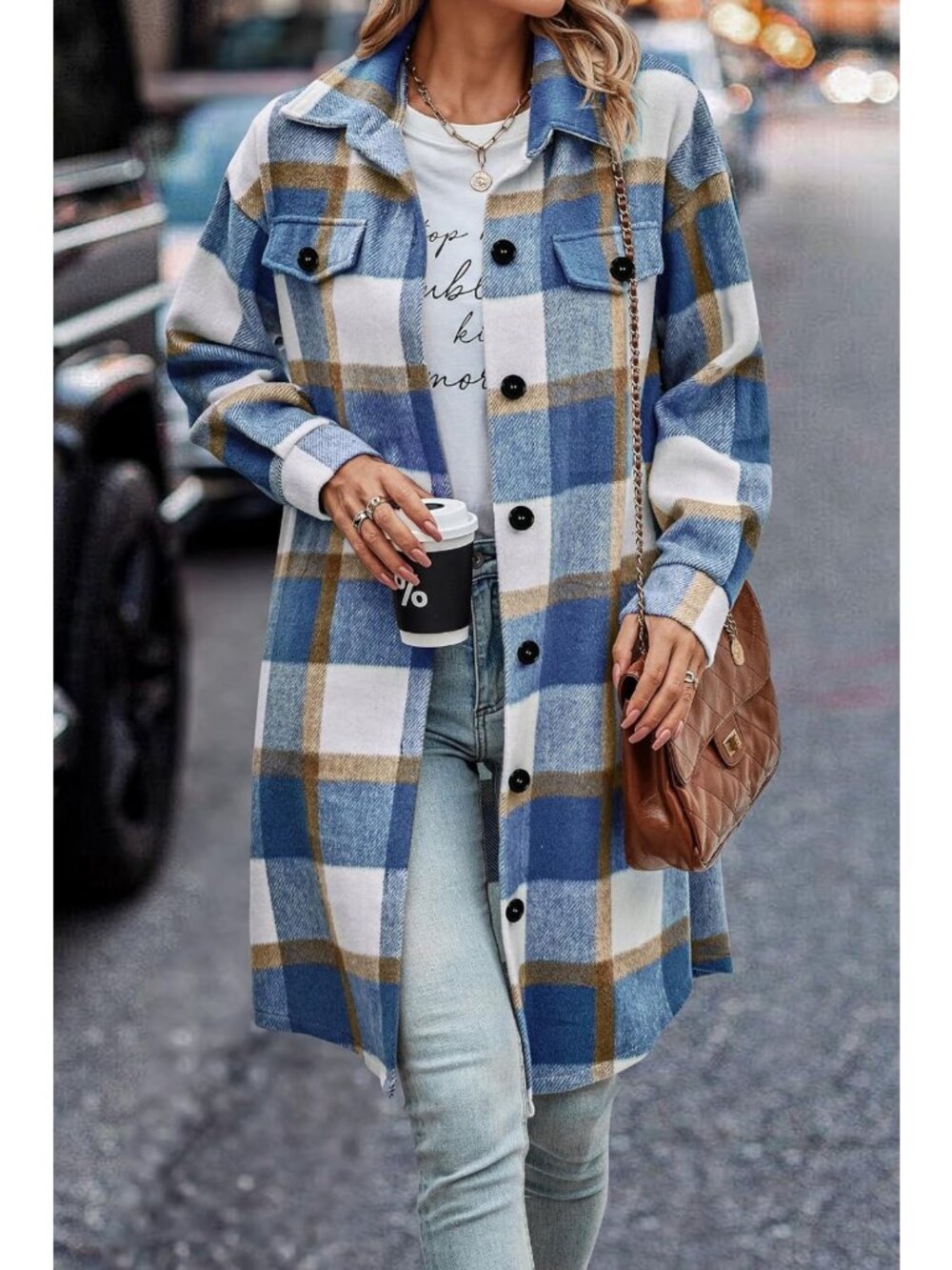 Plaid Shacket Jacket for Women | Cozy Flannel Shirt Layering Piece - Picture 2 of 7